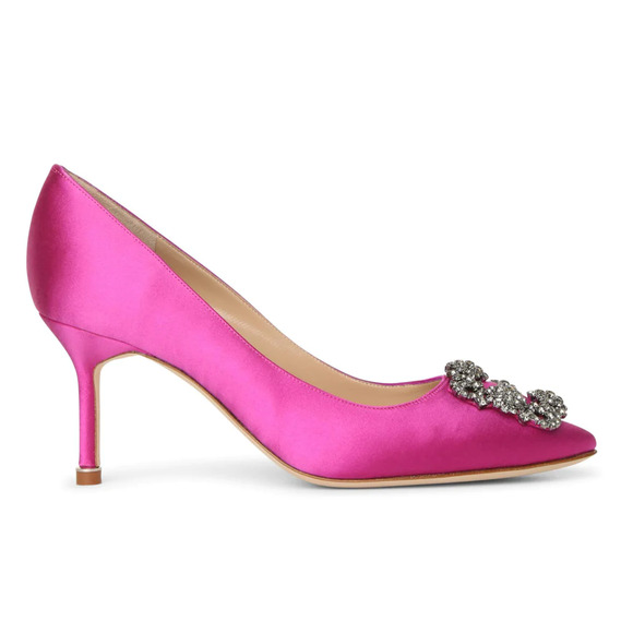 Manolo Blahnik Hangisi 70 Spur Pink Satin Jewel Crystal Buckle Heel Pump 39.5 - Picture 3 of 10